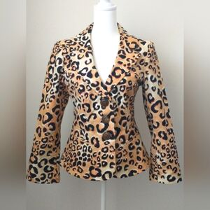 Nanette Lepore tan leopard print cotton stretch blazer jacket 6